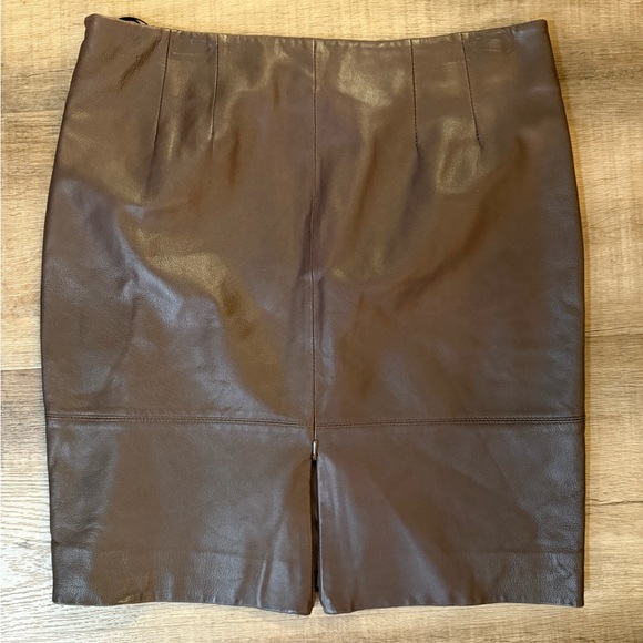 Anne Klein Brown Leather Skirt Size 8 - Picture 9 of 14